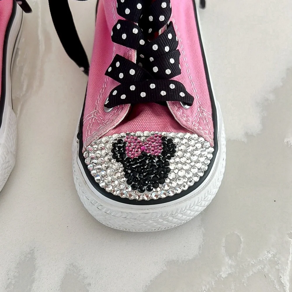 Converse Pink Minnie Mouse Bling Toe Hightop Sneakers Little Girls Sz 5
